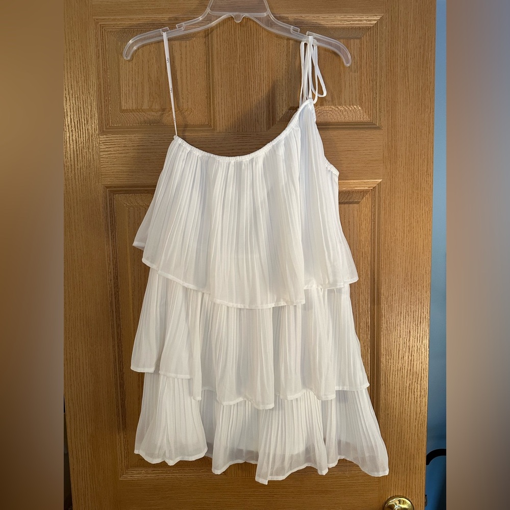 Lulus Blowing Kisses White Pleated One-Shoulder Mini Dress